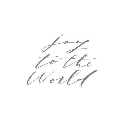 Elegant stylish Christmas hand lettered quote for greeting cards. Minimalist vector hand written holiday delicate phrase. Gentle feminine calligraphic festive brush lettering. Joy to the world.のイラスト素材