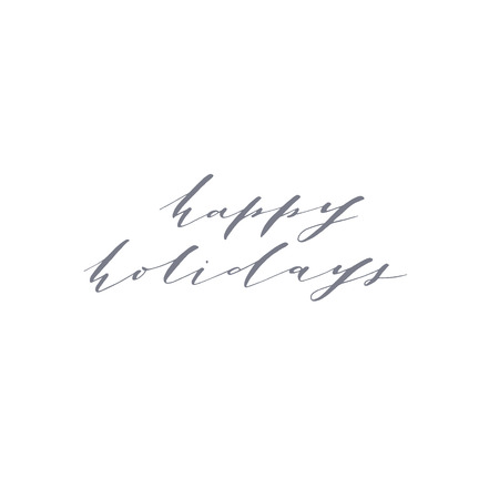 Elegant stylish Christmas hand lettered quote for greeting cards. Minimalist vector hand written holiday delicate phrase. Gentle feminine calligraphic festive brush lettering. Happy Holidays.のイラスト素材