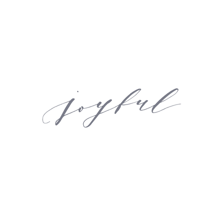Elegant stylish Christmas hand lettered quote for greeting cards. Minimalist vector hand written holiday delicate phrase. Gentle feminine calligraphic festive brush lettering. Joyful.のイラスト素材