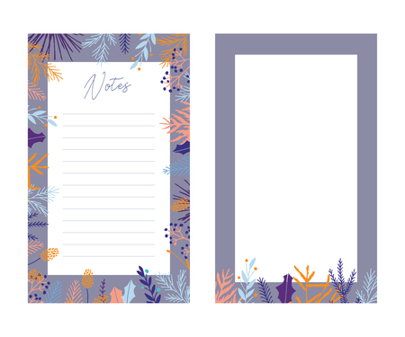 Cute vector notes templates. Elegant Christmas winter pastel tone organizer and notepad. Floral stationery.のイラスト素材