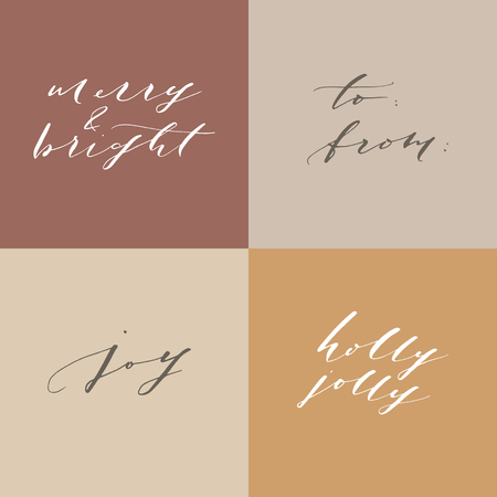 Vector Christmas hand written lettering quote set. Winter calligraphic card greeting collection. Festive minimalist elegant stylish phrases. Gentle feminine calligraphic festive brush lettering.のイラスト素材