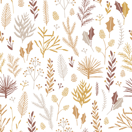 Vector hand drawn floral seamless pattern and backdrop. Elegant plant background. Intricate modern Christmas winter flower illustration set.のイラスト素材