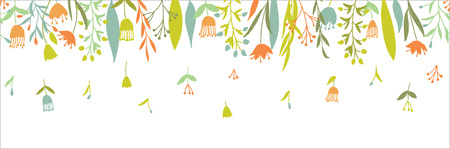 Vector hand drawn big flower and plant collection. Cute and elegant botanical floral set. Seamless flower border.のイラスト素材