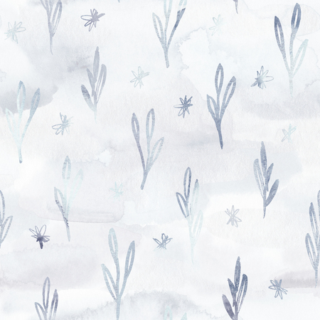 Elegant  seamless Christmas winter pattern. Blue sophisticated delicate backdrop. Nordic trendy modern repeat background. Soft  minimalist artistic texture.の写真素材