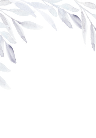 winter plant background. Elegant feminine minimalist leaves frame backdrop. Blue nordic shiny floral border. Christmas social media template.の写真素材