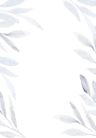 winter plant background. Elegant feminine minimalist leaves frame backdrop. Blue nordic shiny floral border. Christmas social media template.の写真素材
