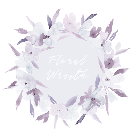 Elegant  abstract floral winter wreath. Feminine trendy flower illustration, art print or card. Stylish pastel autumn colors. Cute christmas badge and save the date wedding template.の写真素材