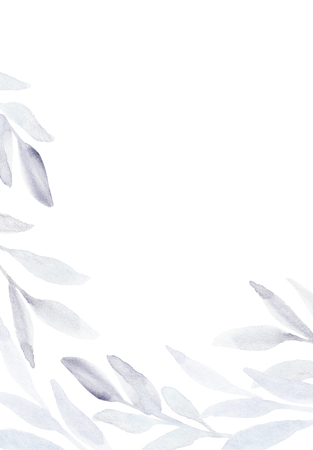 winter plant background. Elegant feminine minimalist leaves frame backdrop. Blue nordic shiny floral border. Christmas social media template.の写真素材