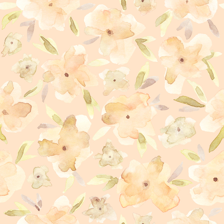 Elegant watercolor abstract floral seamless spring, summer pattern. Feminine watercolor trendy flower illustration, art print and backdrop. Stylish cute pastel colors autumn repeating background.の写真素材