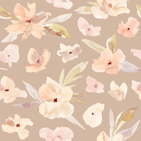 Elegant watercolor abstract floral seamless spring, summer pattern. Feminine watercolor trendy flower illustration, art print and backdrop. Stylish cute pastel colors autumn repeating background.の写真素材