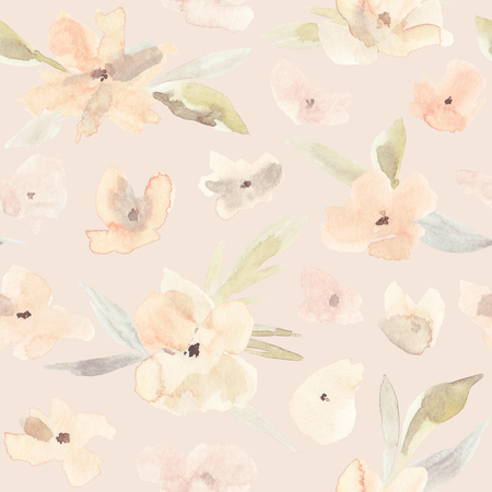 Elegant watercolor abstract floral seamless spring, summer pattern. Feminine watercolor trendy flower illustration, art print and backdrop. Stylish cute pastel colors autumn repeating background.の写真素材
