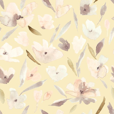 Elegant watercolor abstract floral seamless spring, summer pattern. Feminine watercolor trendy flower illustration, art print and backdrop. Stylish cute pastel colors autumn repeating background.の写真素材
