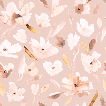 Elegant watercolor abstract floral seamless spring, summer pattern. Feminine watercolor trendy flower illustration, art print and backdrop. Stylish cute pastel colors autumn repeating background.の写真素材