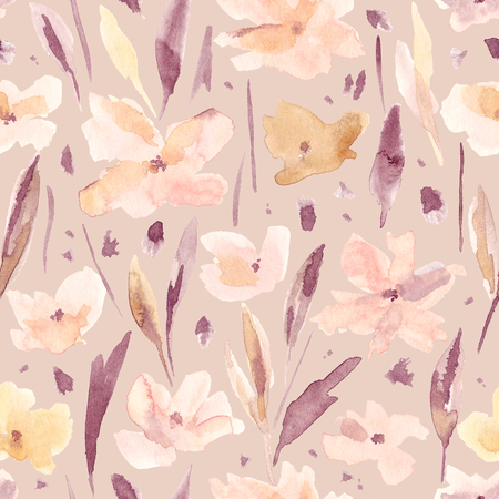 Elegant watercolor abstract floral seamless spring, summer pattern. Feminine watercolor trendy flower illustration, art print and backdrop. Stylish cute pastel colors autumn repeating background.の写真素材