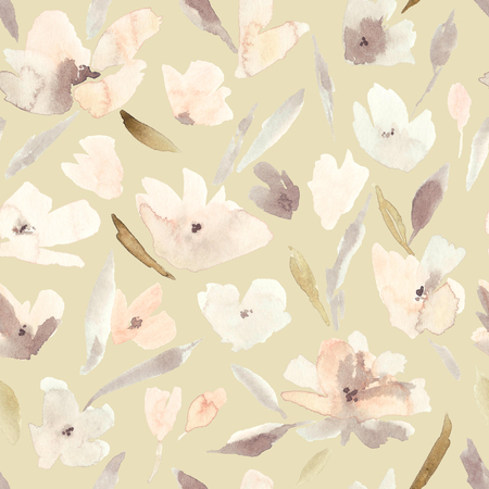 Elegant watercolor abstract floral seamless spring, summer pattern. Feminine watercolor trendy flower illustration, art print and backdrop. Stylish cute pastel colors autumn repeating background.の写真素材