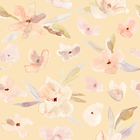 Elegant watercolor abstract floral seamless spring, summer pattern. Feminine watercolor trendy flower illustration, art print and backdrop. Stylish cute pastel colors autumn repeating background.の写真素材