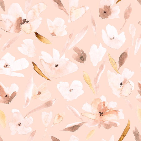 Elegant watercolor abstract floral seamless spring, summer pattern. Feminine watercolor trendy flower illustration, art print and backdrop. Stylish cute pastel colors autumn repeating background.の写真素材
