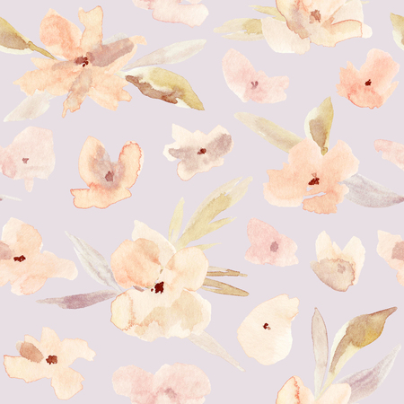 Elegant watercolor abstract floral seamless spring, summer pattern. Feminine watercolor trendy flower illustration, art print and backdrop. Stylish cute pastel colors autumn repeating background.の写真素材