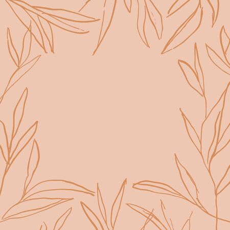 Vector hand drawn abstract leaves frame. Modern and stylish background. Banner or template for social media posts.のイラスト素材