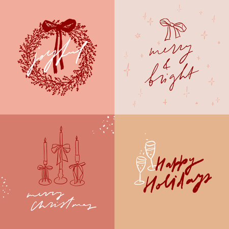 Hand Drawn Christmas Cards Setのイラスト素材
