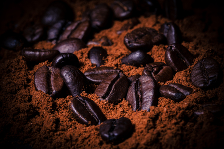 roasted coffee beans and coffeeの写真素材