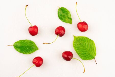 ripe red cherry with dropの写真素材