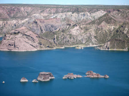 Lake with islands and mountains in Argentina