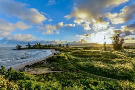 Hawaii beach at sunsetの写真素材
