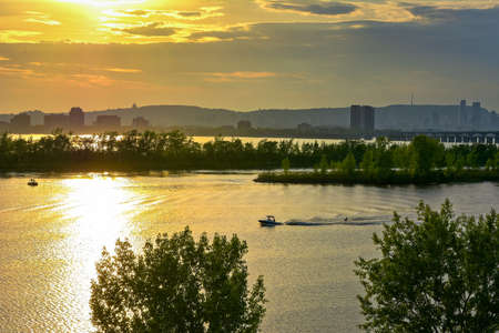 Montreal and boats view from south shore in summerの写真素材