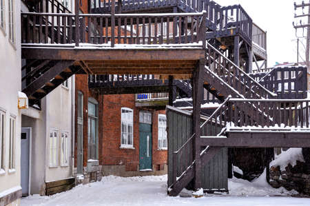 Old Quebec city in winter with typical housesの写真素材