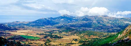 Panoramic view of a valley and mountains in Corsicaの写真素材