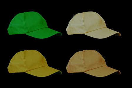 cap black background hat sport brown green gray yellow.の写真素材