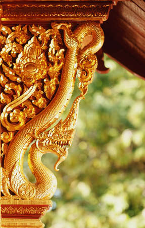gold serpent in buddhist temple.の写真素材