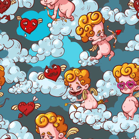 Background with cupids  and foolish heartsのイラスト素材