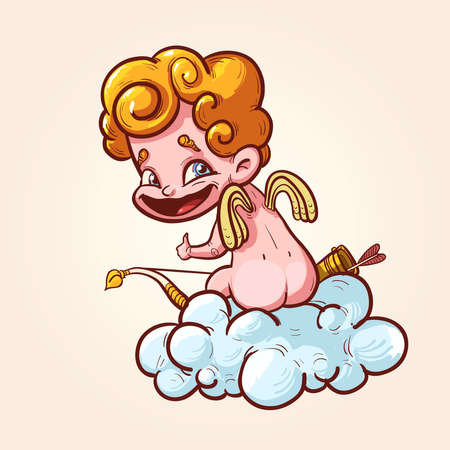 Funny little Cupid  with bow on the cloud strikeのイラスト素材