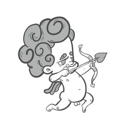 Funny  aiming  little cartoony cupid with wings and bowのイラスト素材