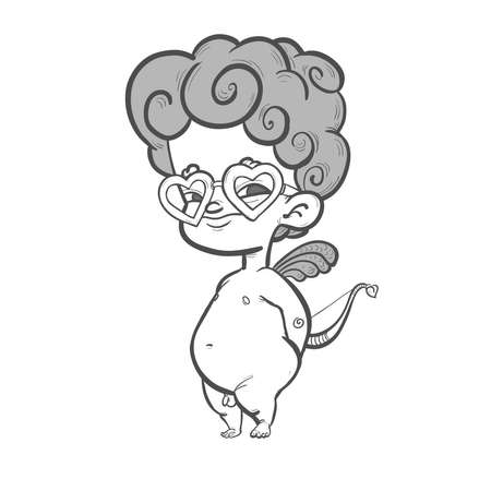 Funny cartoony cupid with bow in glassesのイラスト素材