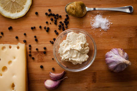 sauce mayonnaise spices peper garlic green cheeseの写真素材