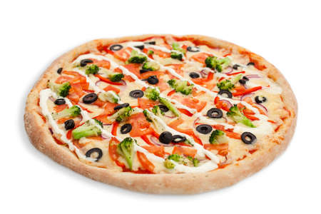 pizza with vegatables color fresh olive tomatoの写真素材
