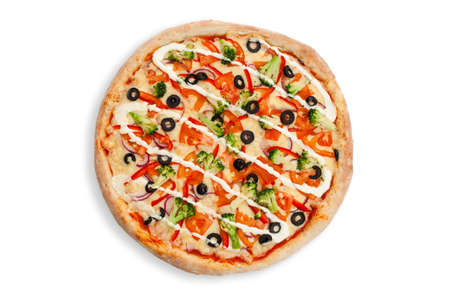 pizza with vegatables color fresh olive tomatoの写真素材