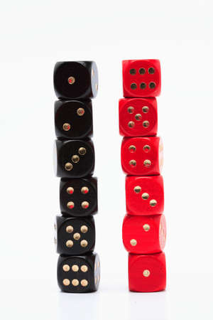 Two piles of dices showing one to six
