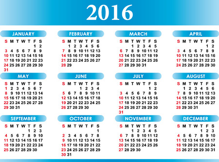 Calendar for 2016 Ingleseのイラスト素材