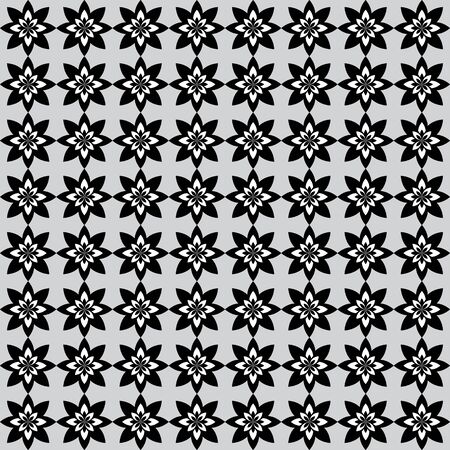 Floral pattern with black and white flowers on gray backgroundのイラスト素材