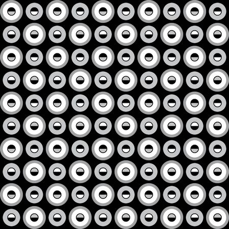 Geometric pattern with black white and gray circles on black backgroundのイラスト素材
