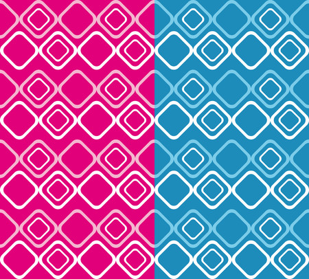 Set two fun geometric patterns with pink white and blue rhomboid shapesのイラスト素材