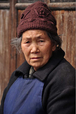 Portrait of old woman in the villageのeditorial素材