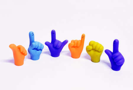 Six hand toys on the table