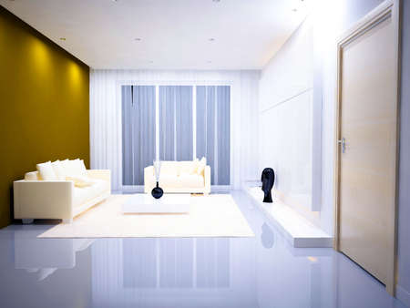 Interior fashionable living-room 3D rendering