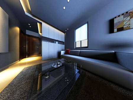 Interior fashionable living-room 3D rendering