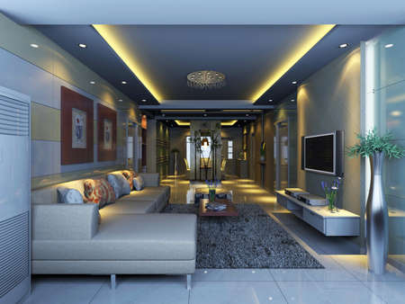Interior fashionable living-room rendering の写真素材